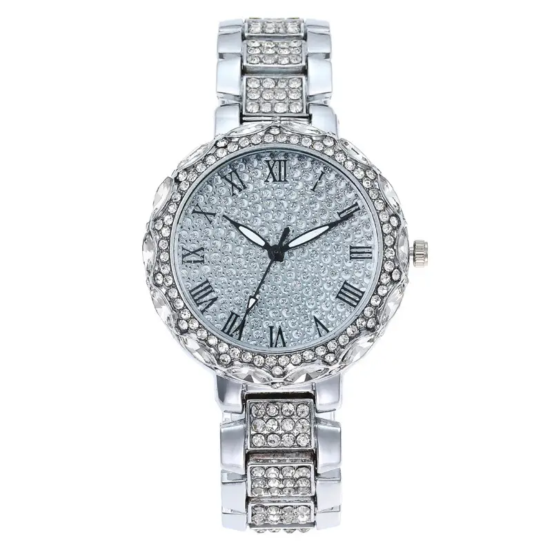 Gold Diamond-Encrusted Women's Watch with Roman Numeral - Image 3
