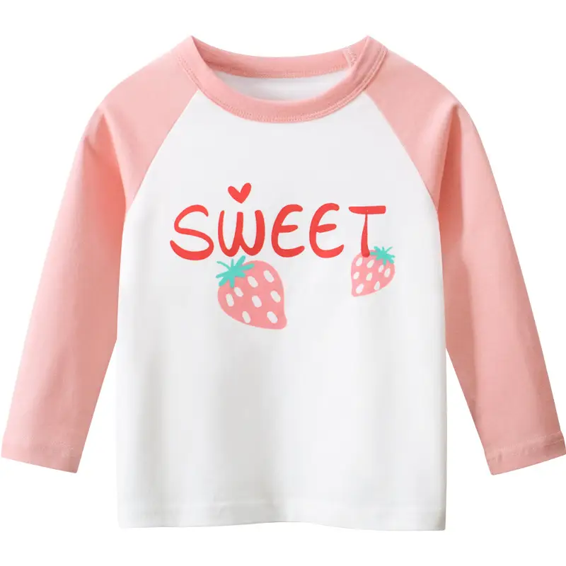 Sweet Strawberry Long Sleeve T-Shirt for Girls Pink White - Image 5