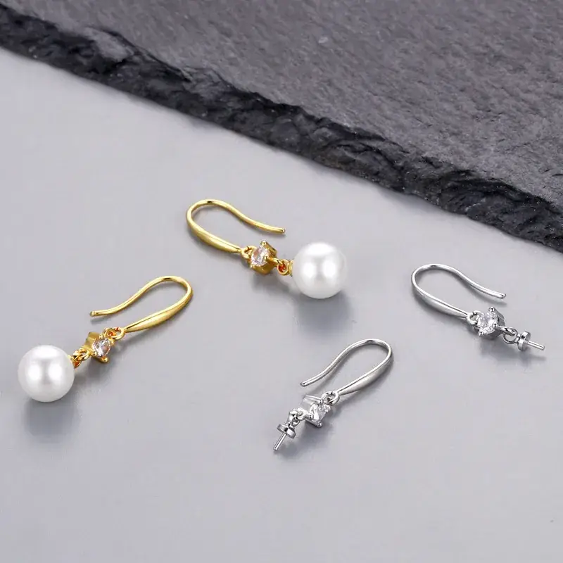 Pearl Earrings Women Silver Diamond Hook - Image 6
