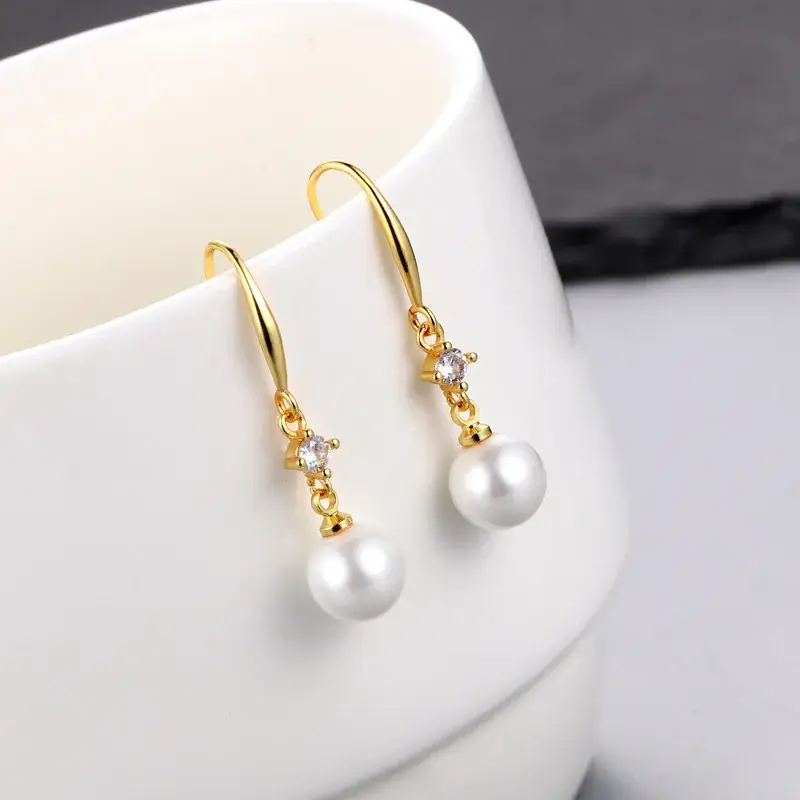Pearl Earrings Women Silver Diamond Hook - Image 7
