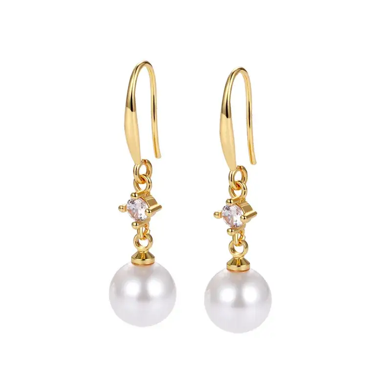 Pearl Earrings Women Silver Diamond Hook - Image 9