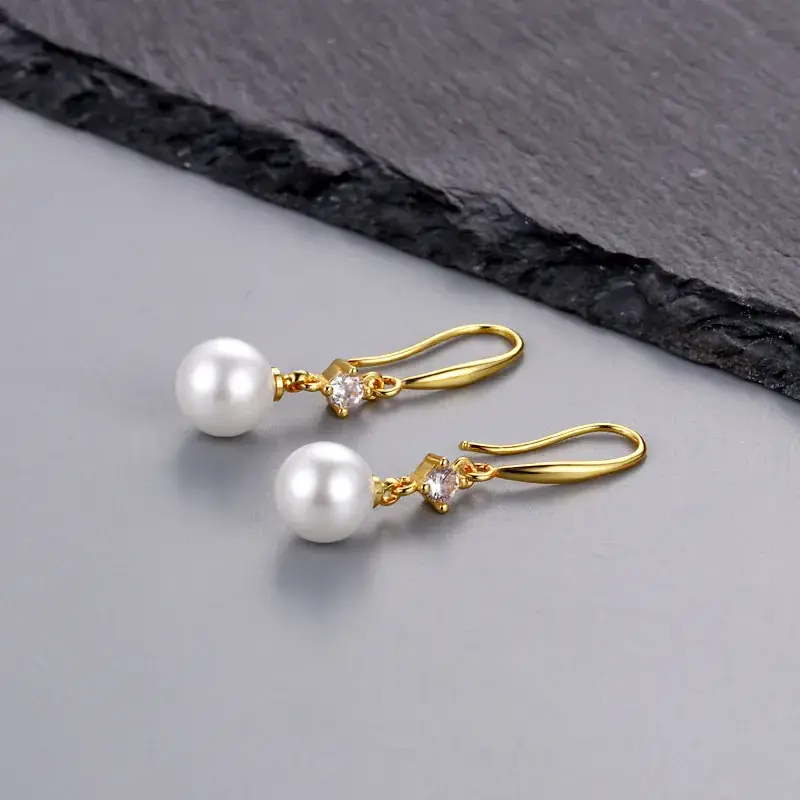 Pearl Earrings Women Silver Diamond Hook - Image 4