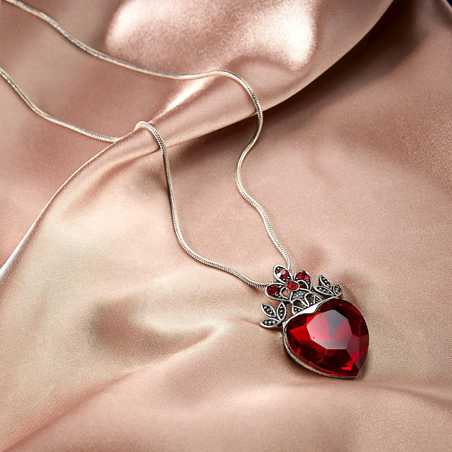 Heart Crown Necklace Women Red Crystal Diamond Pendant - Image 3