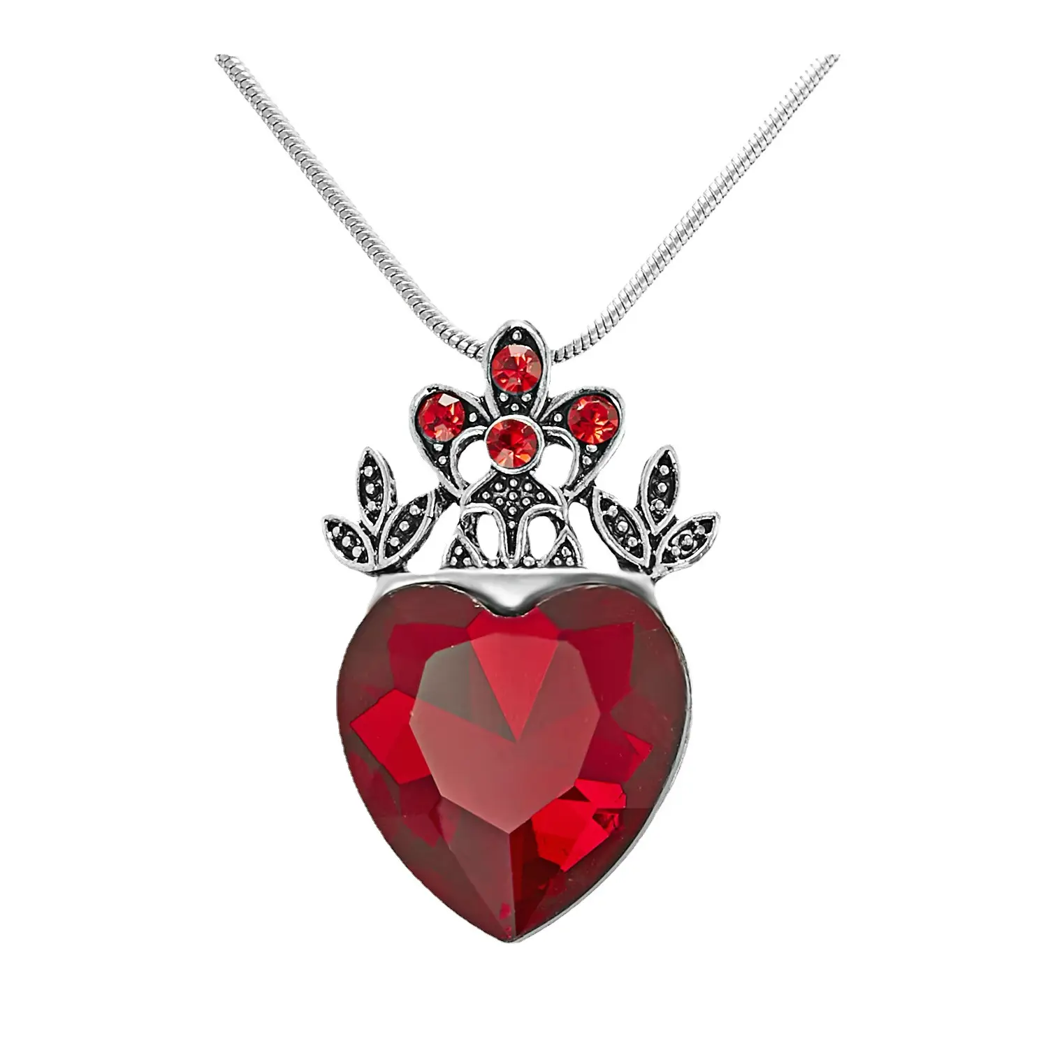Heart Crown Necklace Women Red Crystal Diamond Pendant - Image 6