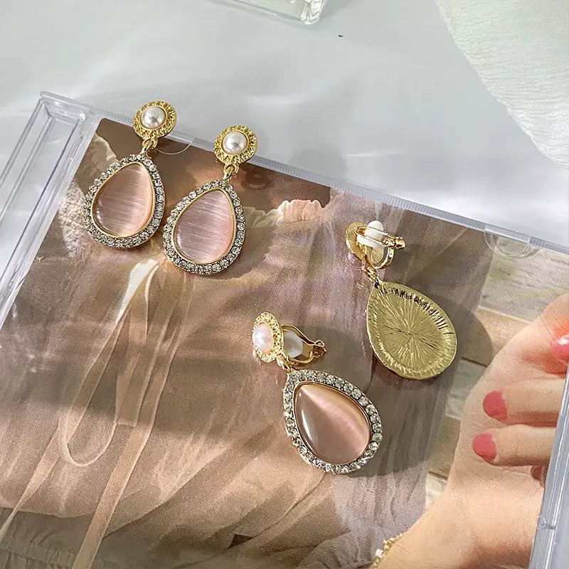 S925 Gold Pearl Water Drop Earrings Set