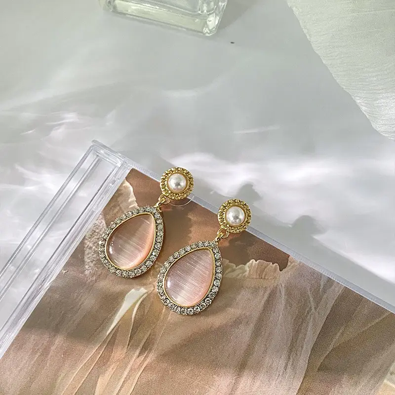S925 Gold Pearl Water Drop Earrings Set