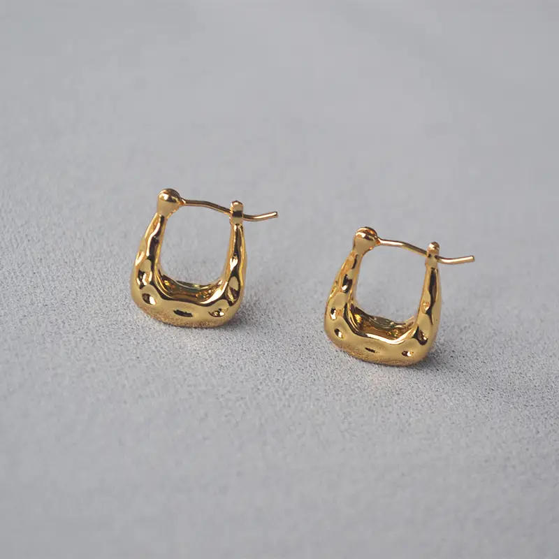 Gold Plated U-Shaped Brass Earrings for Women - Image 4
