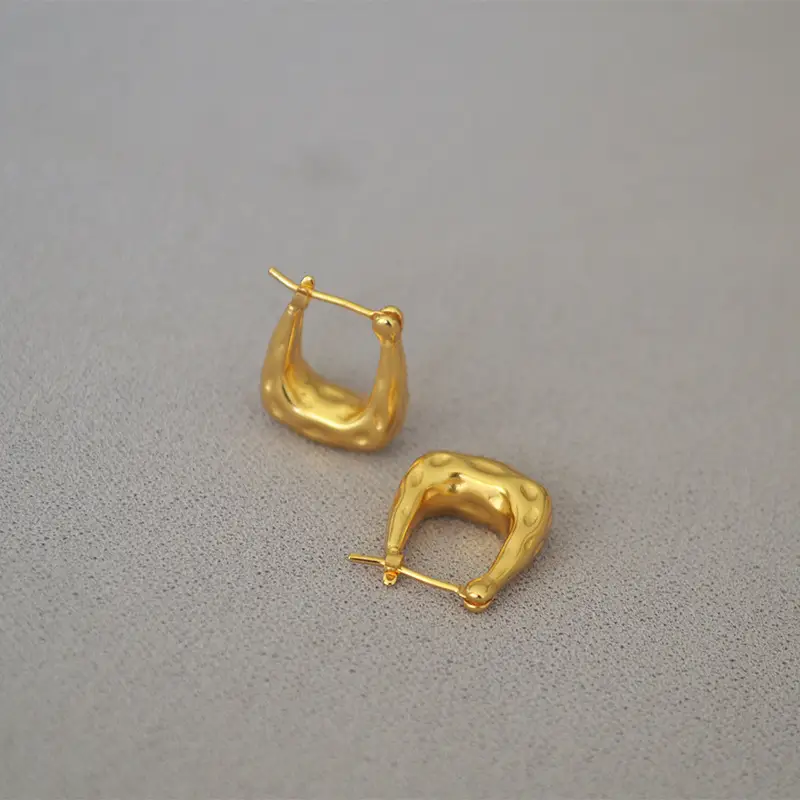 Gold Plated U-Shaped Brass Earrings for Women - Image 3