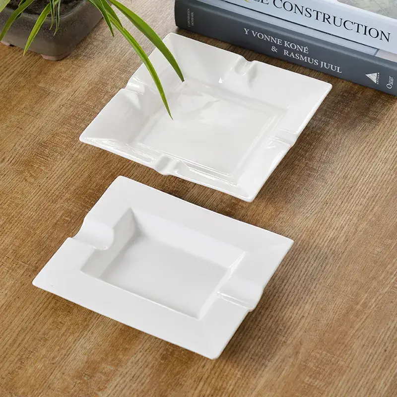 White Bone China Ashtray Set, 4Pc, Custom Logo, Hotel Club, Large Size