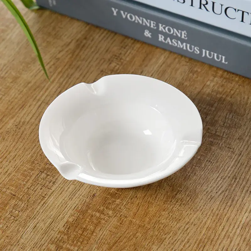 White Bone China Ashtray Set, 4Pc, Custom Logo, Hotel Club, Large Size