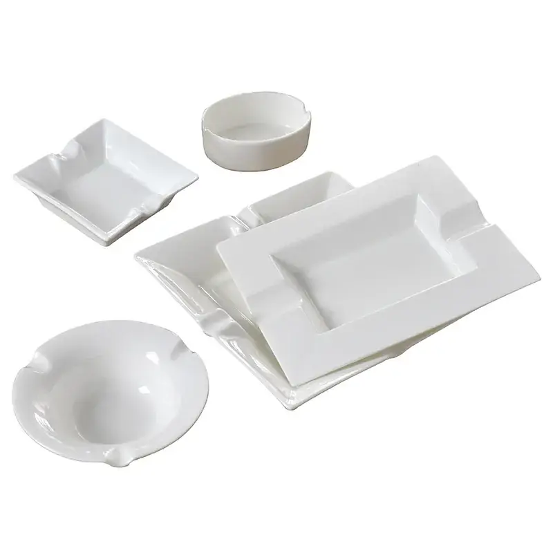 White Bone China Ashtray Set, 4Pc, Custom Logo, Hotel Club, Large Size