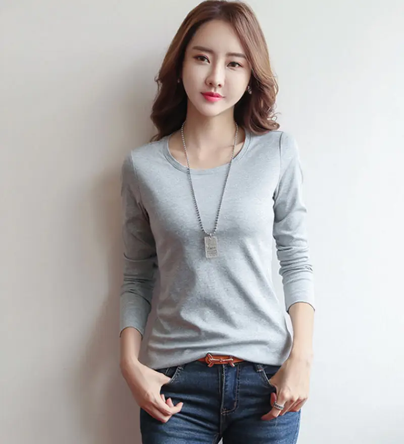 Women Red Long Sleeve Slim Fit T-Shirt - Image 2