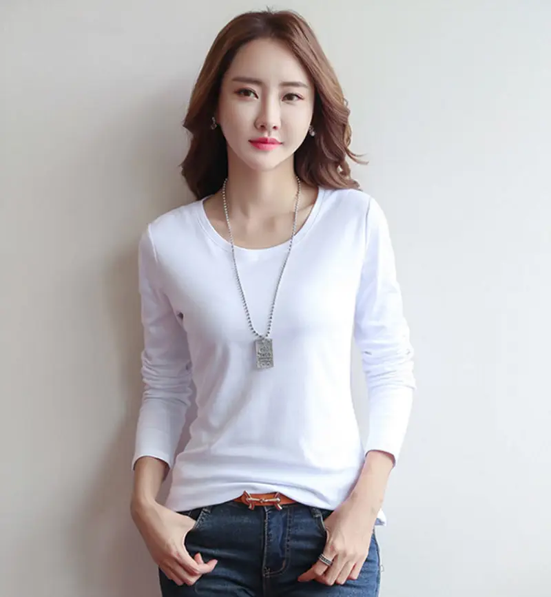Women Red Long Sleeve Slim Fit T-Shirt - Image 3
