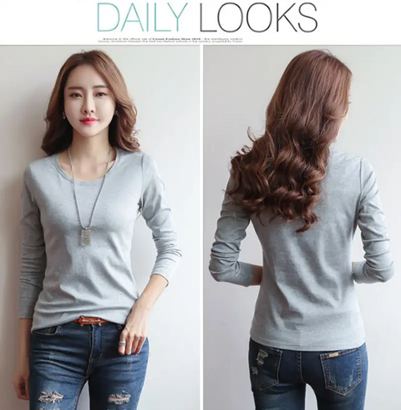 Women Red Long Sleeve Slim Fit T-Shirt — feature 10