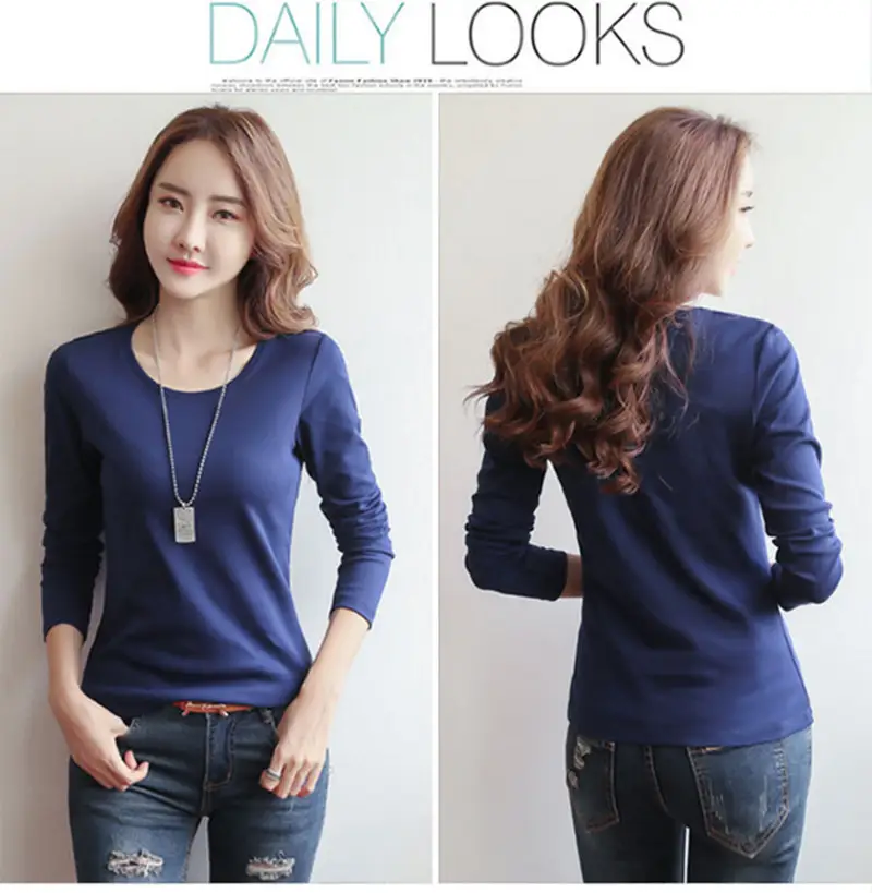 Women Red Long Sleeve Slim Fit T-Shirt — feature 16