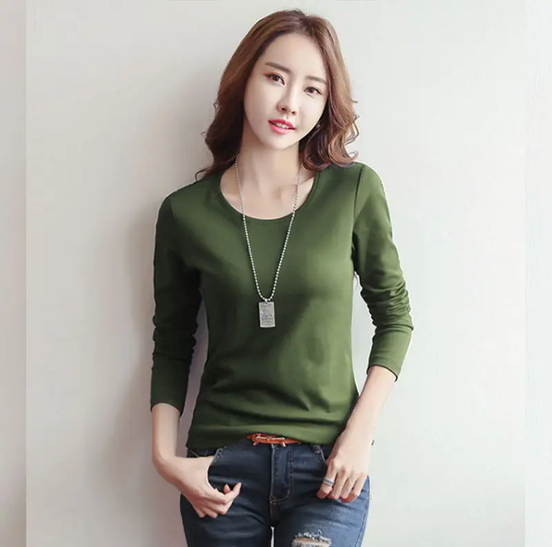Women Red Long Sleeve Slim Fit T-Shirt — feature 18