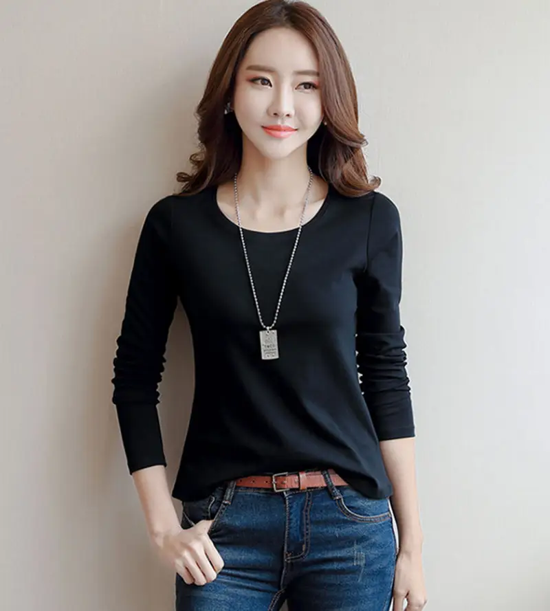 Women Red Long Sleeve Slim Fit T-Shirt — feature 3