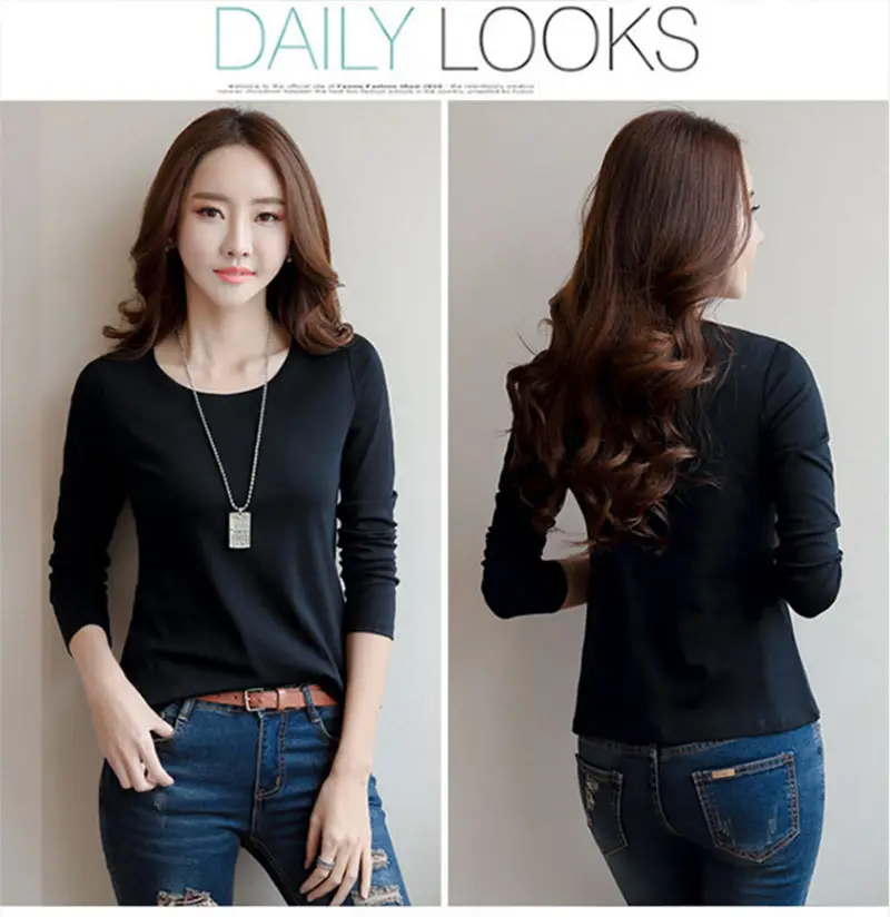 Women Red Long Sleeve Slim Fit T-Shirt — feature 4