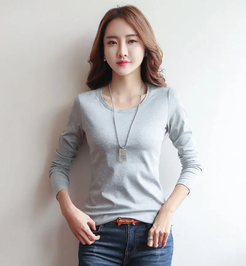 Women Red Long Sleeve Slim Fit T-Shirt — feature 9