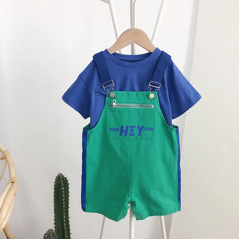 Chenma Boys Summer Overalls Blue Korean Style Toddler Set - Image 2