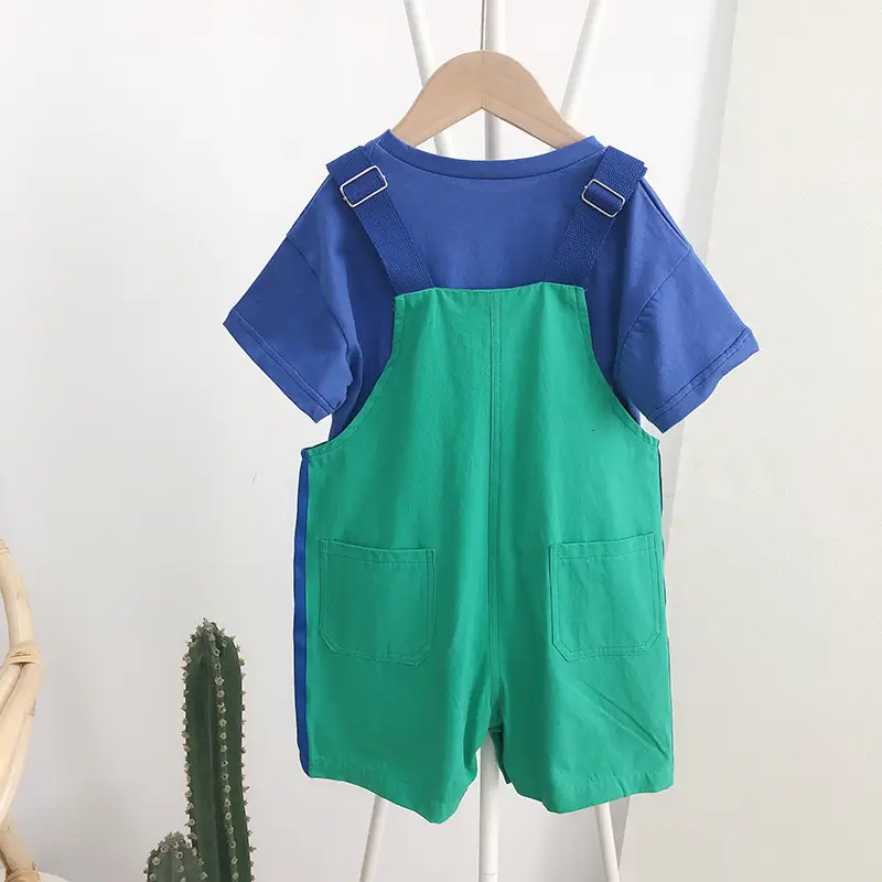 Chenma Boys Summer Overalls Blue Korean Style Toddler Set - Image 3