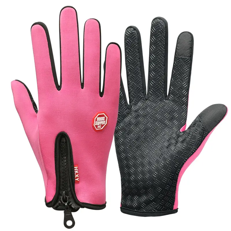 Men Full Finger Touch Screen Gloves Pink Black Winter Windproof Outdoor Sports