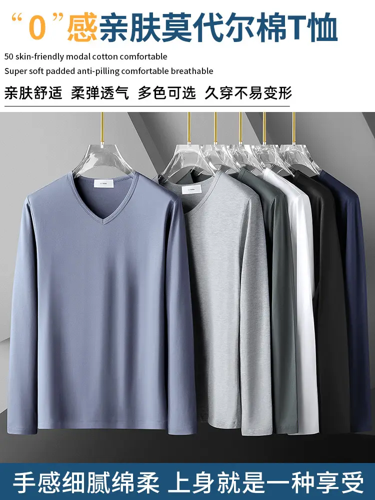 Men Grey V Neck Long Sleeve T-Shirt - Image 11