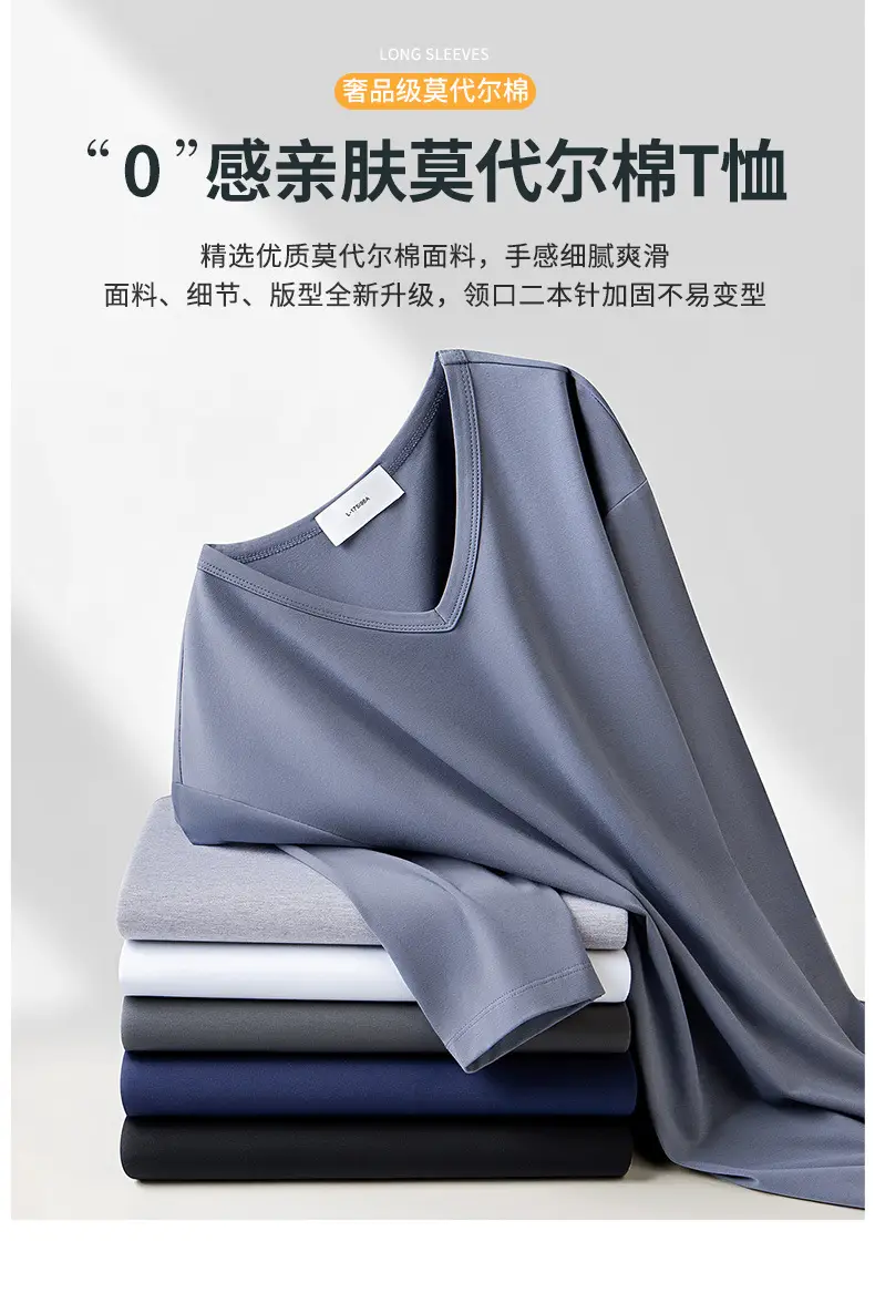 Men Grey V Neck Long Sleeve T-Shirt — feature 1