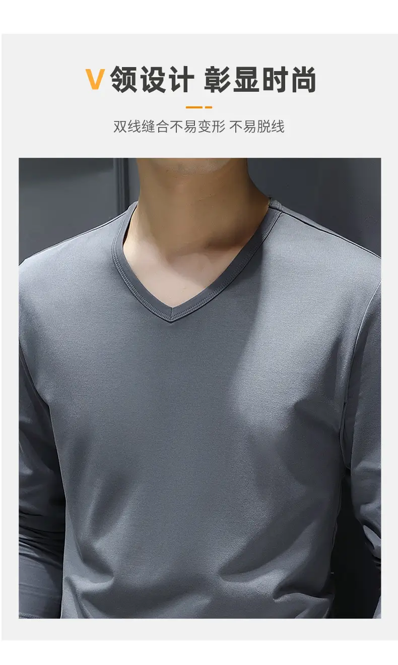 Men Grey V Neck Long Sleeve T-Shirt — feature 5