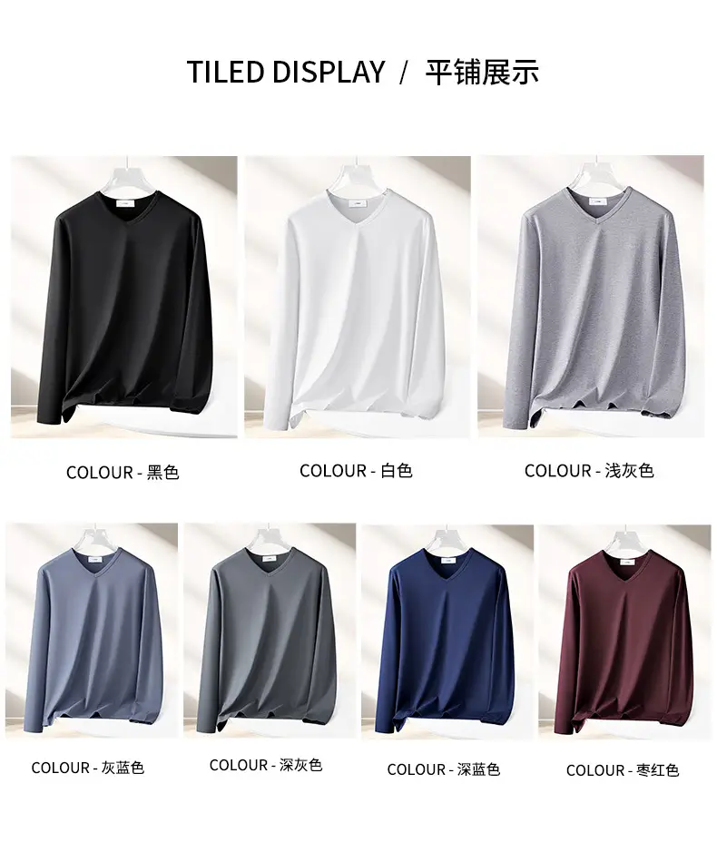 Men Grey V Neck Long Sleeve T-Shirt — feature 8