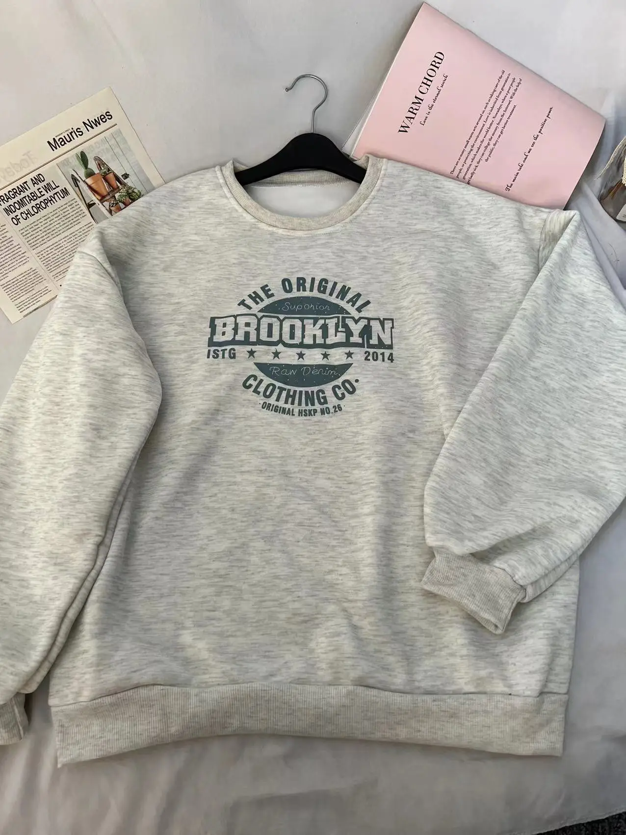 Women's Grey Bomber Fleece Lined Crewneck Jacket - Image 5
