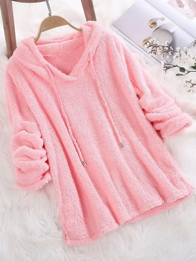 Pink Plush Hooded Pajama Set for Women - Image 2