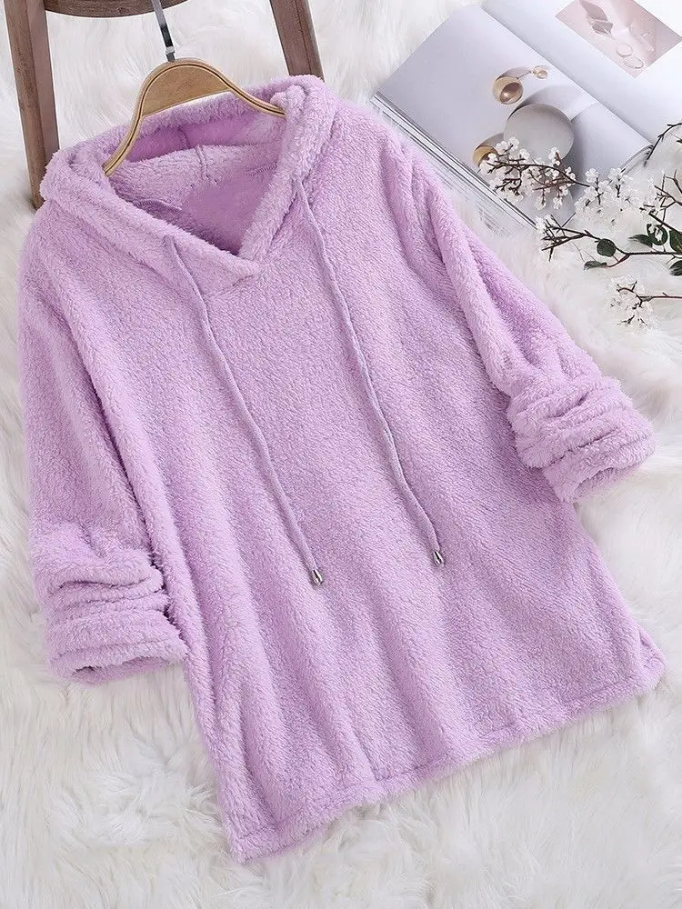 Pink Plush Hooded Pajama Set for Women - Image 3
