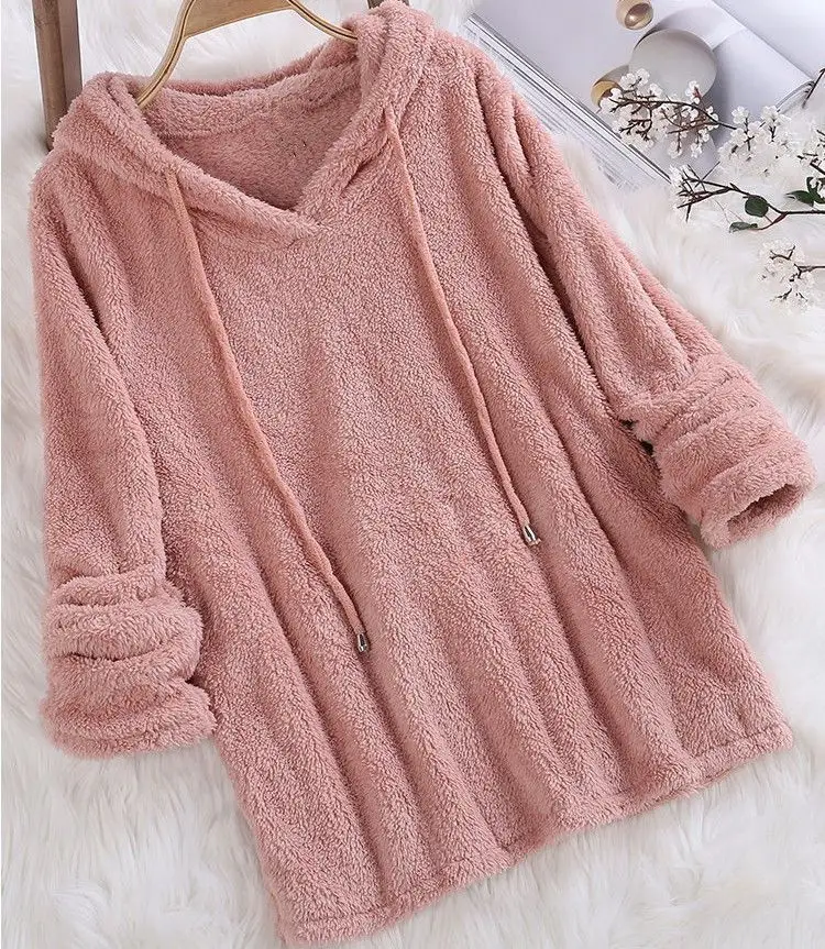 Pink Plush Hooded Pajama Set for Women - Image 7