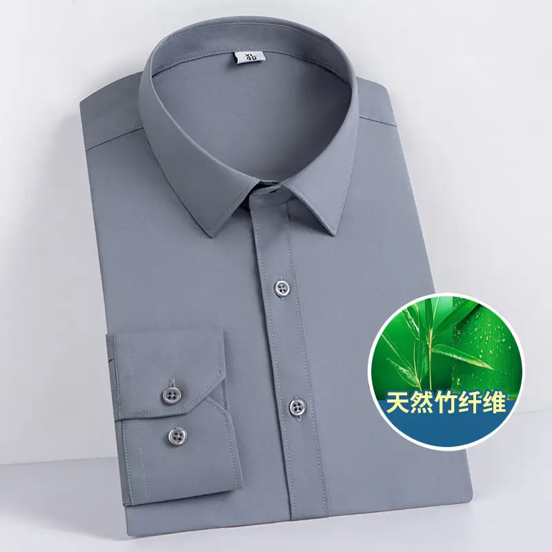 Men's Pure White Bamboo Fiber Long-Sleeve Shirt - Image 3