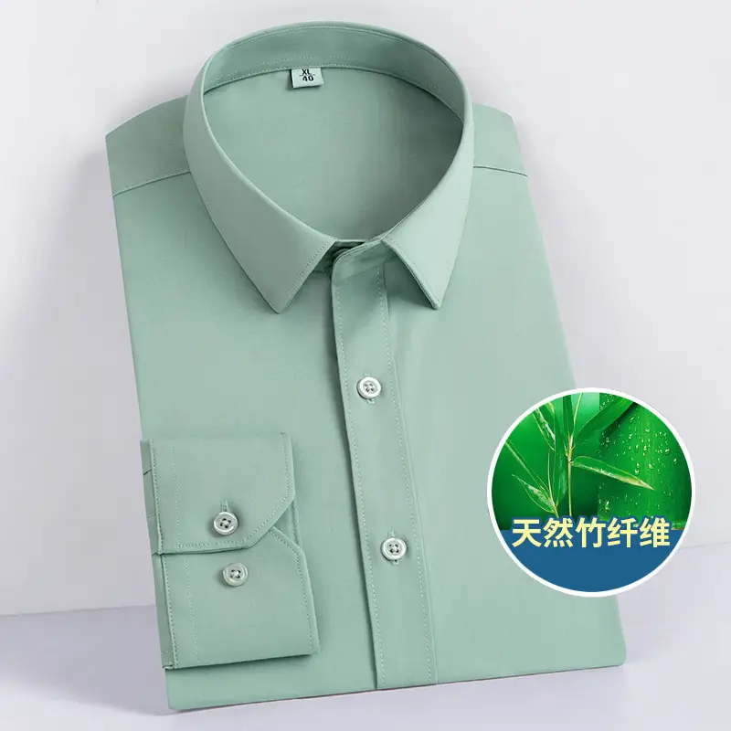 Men's Pure White Bamboo Fiber Long-Sleeve Shirt - Image 4