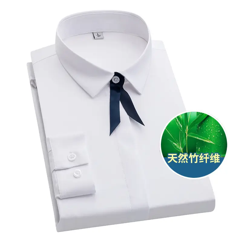 Men's Pure White Bamboo Fiber Long-Sleeve Shirt - Image 5