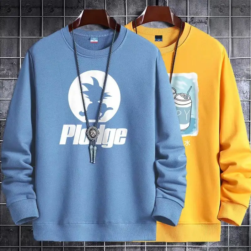 Men's Yellow Korean Print Sweatshirt Loose Fit Long Sleeve — feature 32