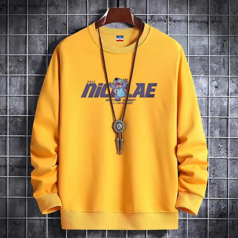 Men's Yellow Korean Print Sweatshirt Loose Fit Long Sleeve — feature 35