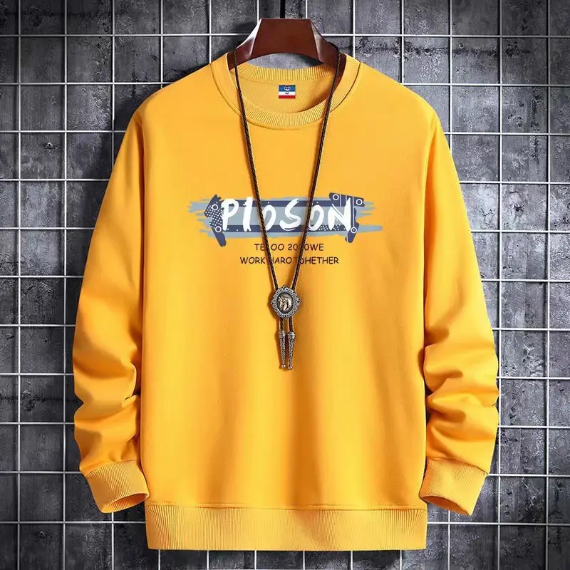 Men's Yellow Korean Print Sweatshirt Loose Fit Long Sleeve — feature 41