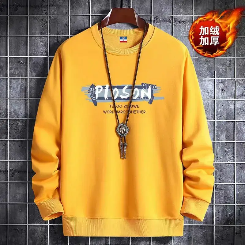Men's Yellow Korean Print Sweatshirt Loose Fit Long Sleeve - Image 7