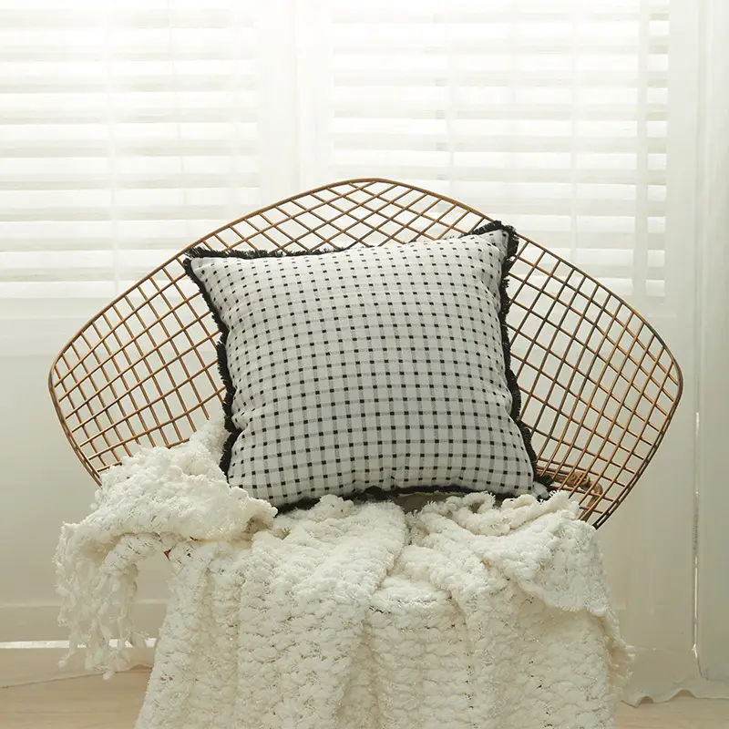 Black & White Jacquard Pillow Cover Thick Soft Office Decor - Image 3