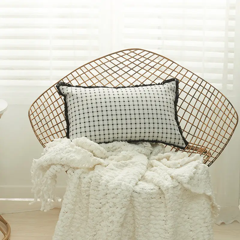 Black & White Jacquard Pillow Cover Thick Soft Office Decor - Image 4
