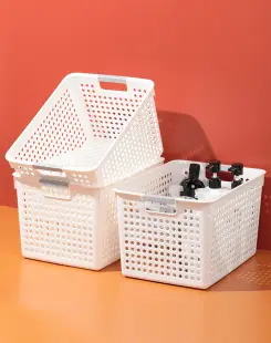 White Large Storage Basket with Handle, PP Plastic — feature 10