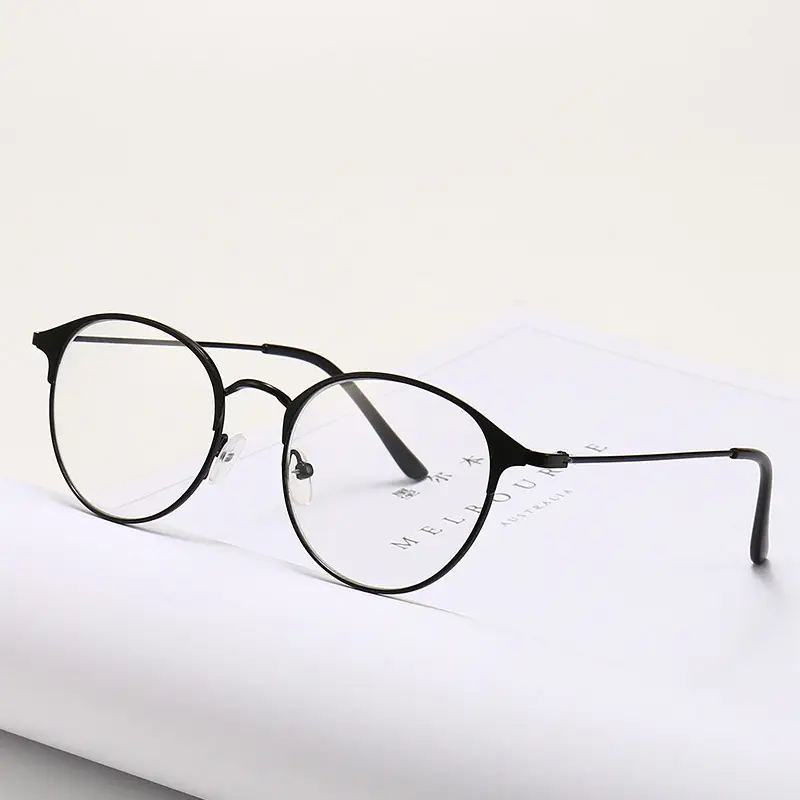 Women's Retro Metal Frame Round Glasses Black