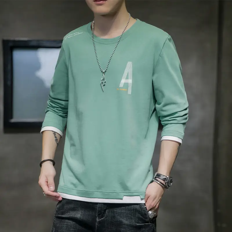 Men Grey Long Sleeve T-Shirt with 'A' Print - Image 9