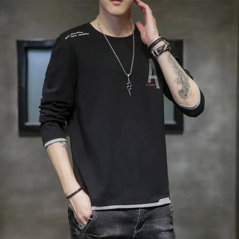 Men Grey Long Sleeve T-Shirt with 'A' Print - Image 10