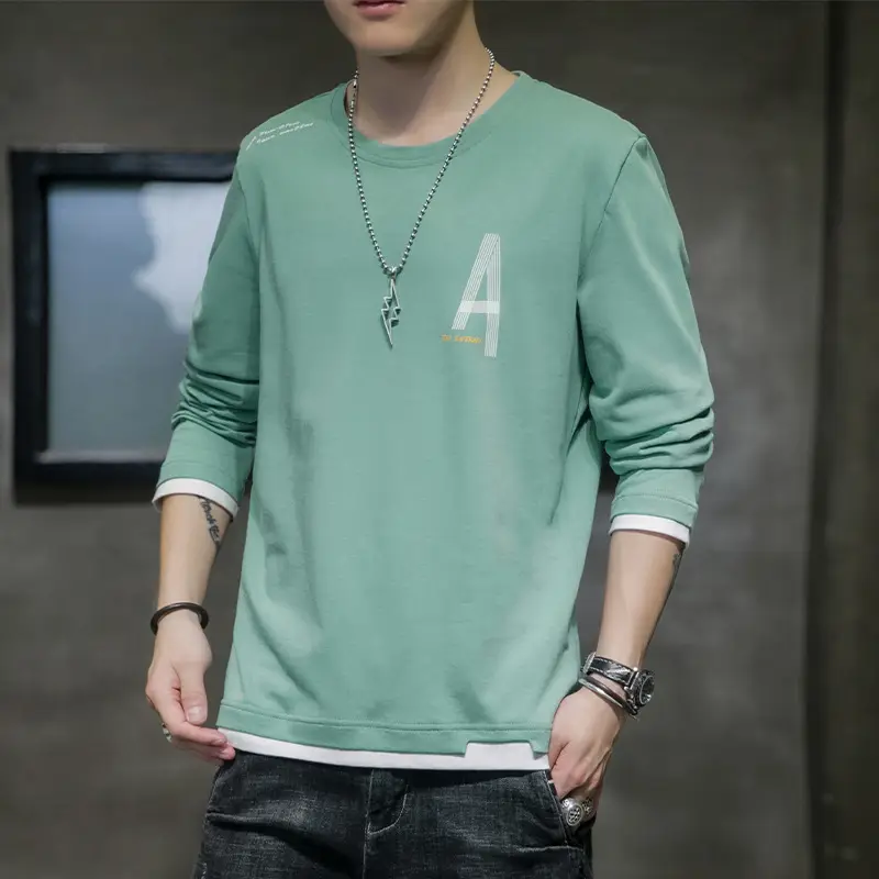 Men Grey Long Sleeve T-Shirt with 'A' Print - Image 3