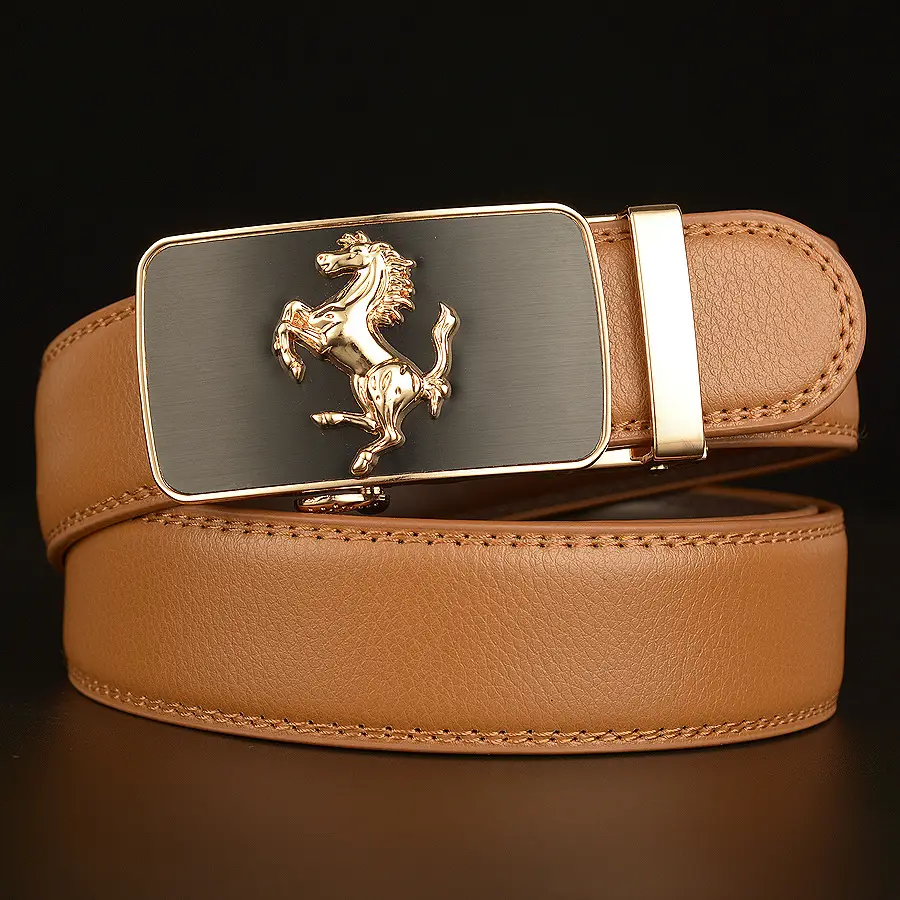 Men's Automatic Buckle Belt Black Cowhide Business Use - Image 5