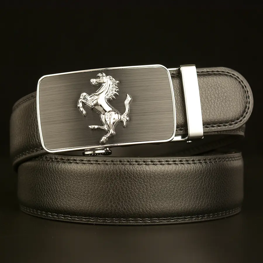 Men's Automatic Buckle Belt Black Cowhide Business Use - Image 2